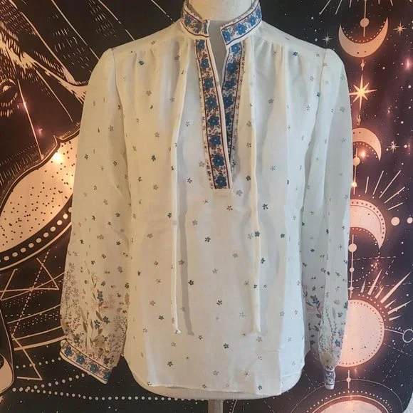SOLD!Real Vintage, XS/Small, Well Made Floral Print Boho Ethnic Poet Peasant Top - Picture 3 of 6